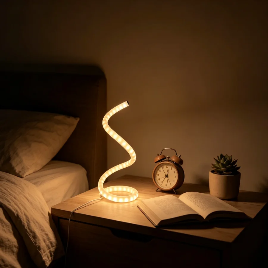 1PC Spiral White Acrylic Desktop Desk Lamp with Three Color Lighting