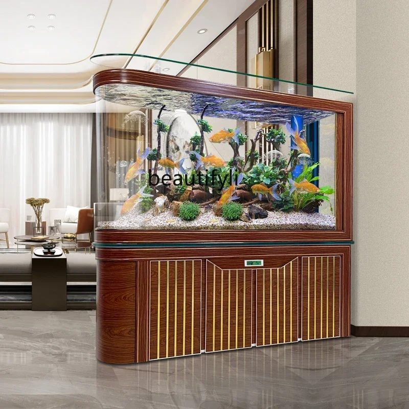 zzFish tank living room new screen household medium and large lazy water-free partition aquarium landscaping