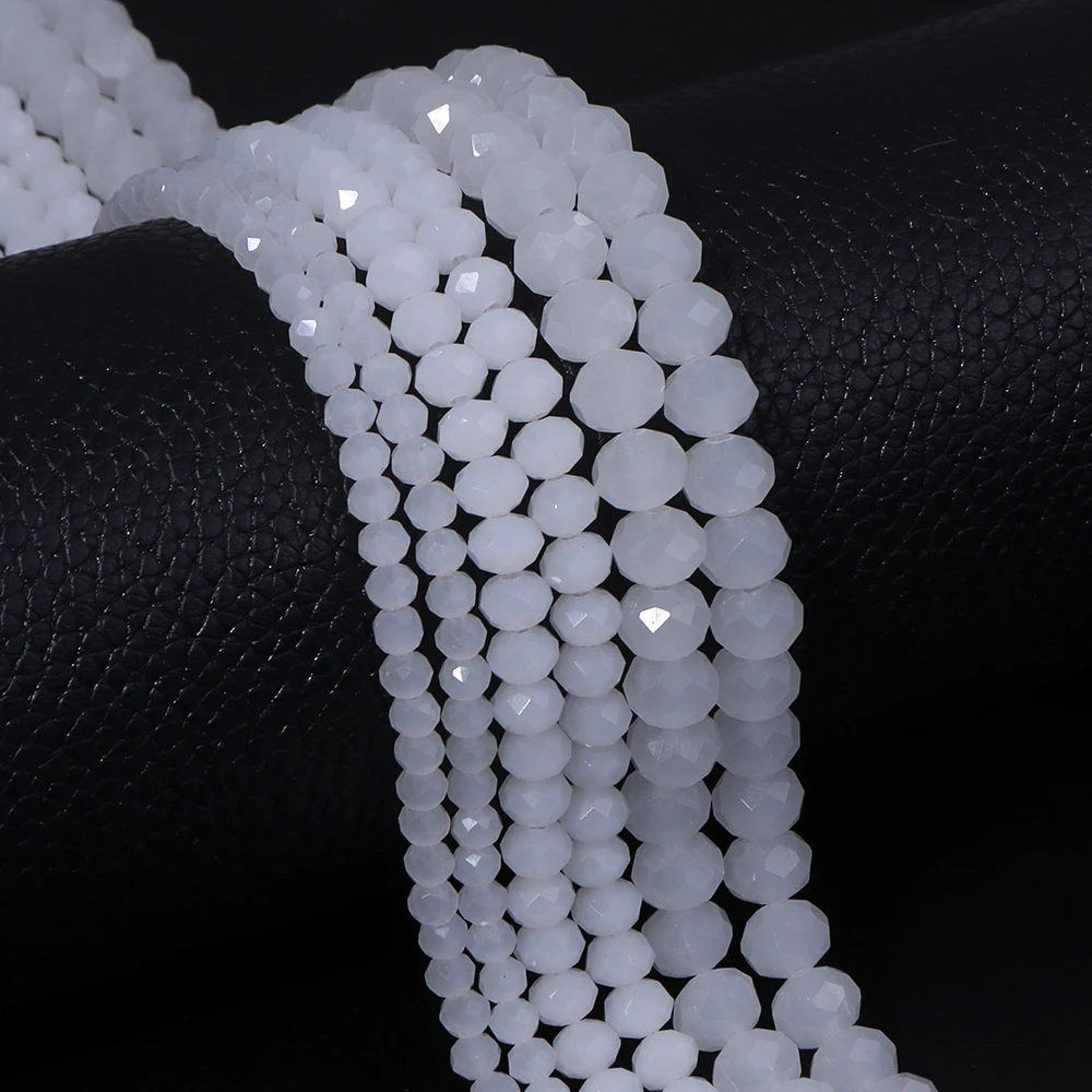 1 Strand Faceted Crystal Glass Beads White Jade Rondelle Loose Spacer Beads for DIY Bracelet Necklace Jewelry Making Supplies