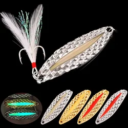 Luminous Metal Spinner Spoon Fishing Lure Hard Baits Sequins Noise Paillette with Feather Treble Hook Fishing Tackle 2.5g-20g