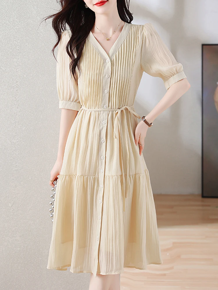 

NYFS 2023 Summer New Casual Woman Dress Vestidos Robe Ete Femme Elbise Loose Short Sleeve Solid Long Dresses