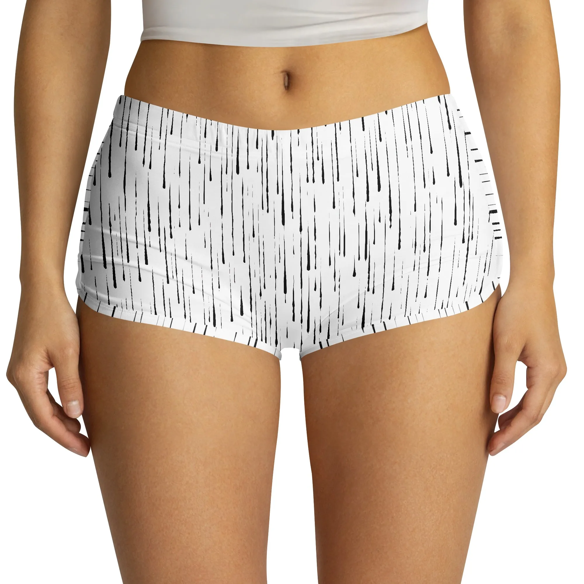 Rain Print Shorts, White Drip Pattern Bottoms, Summer Beachwear, Casual Sporty Look, S-2XL