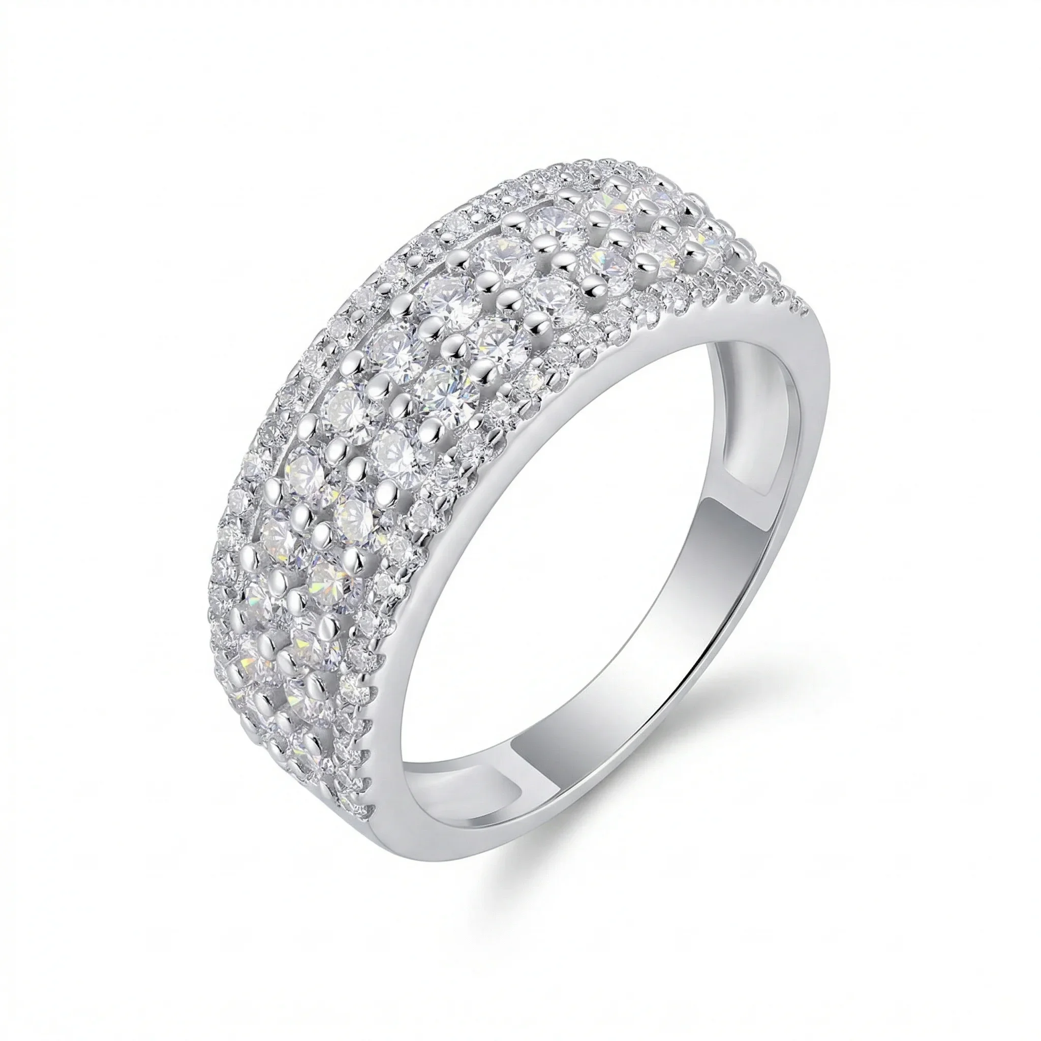 

S925 Silver D Color VVS1 Moissanite Double Row Band Full Paved Luxury Design Luxury Engagement Wedding Anniversary Gift Ring For