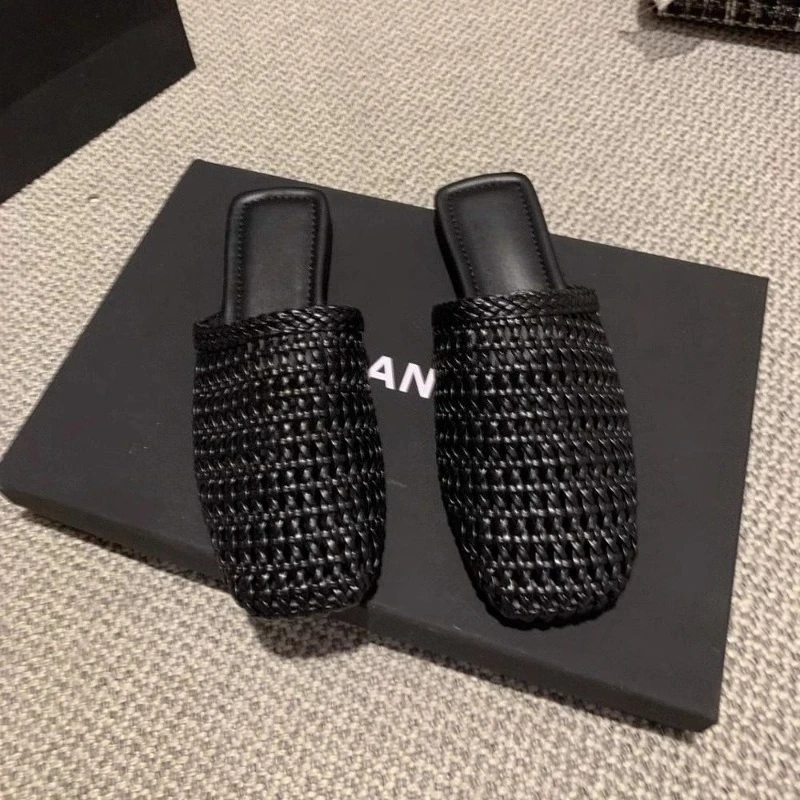 디자이너 커버 토우 우븐 여성 뮬 슬리퍼 간결한 슬링백 슬립온 슈즈 봄 가을 간결한 여성용 신발 썸네일 2