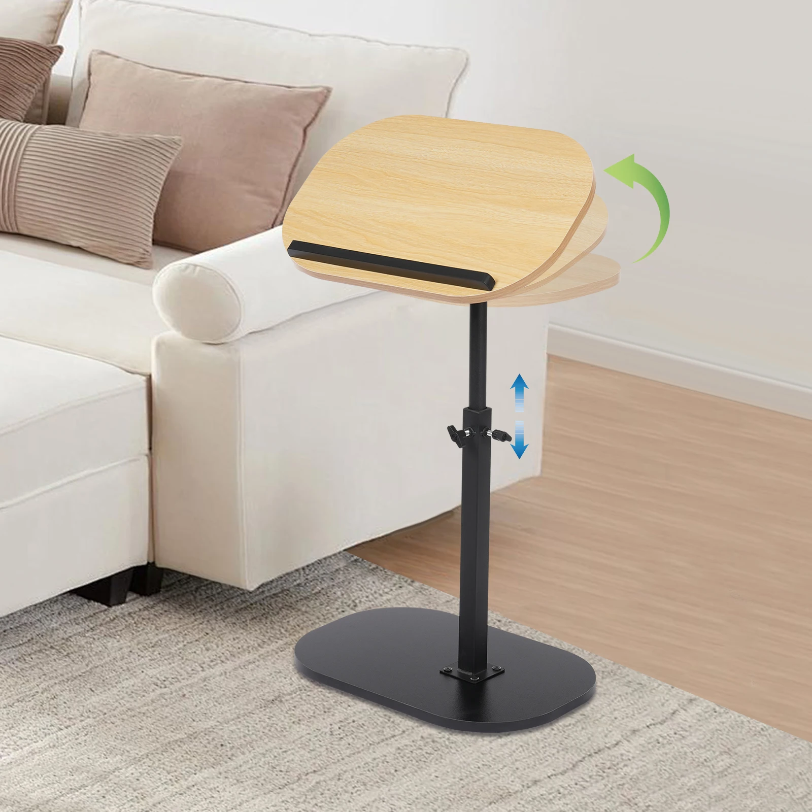 C-shaped Side Table, Small Coffee Table, Height Adjustable Side Table with 320 ° Tiltable & 360° Rotatable Tabletop