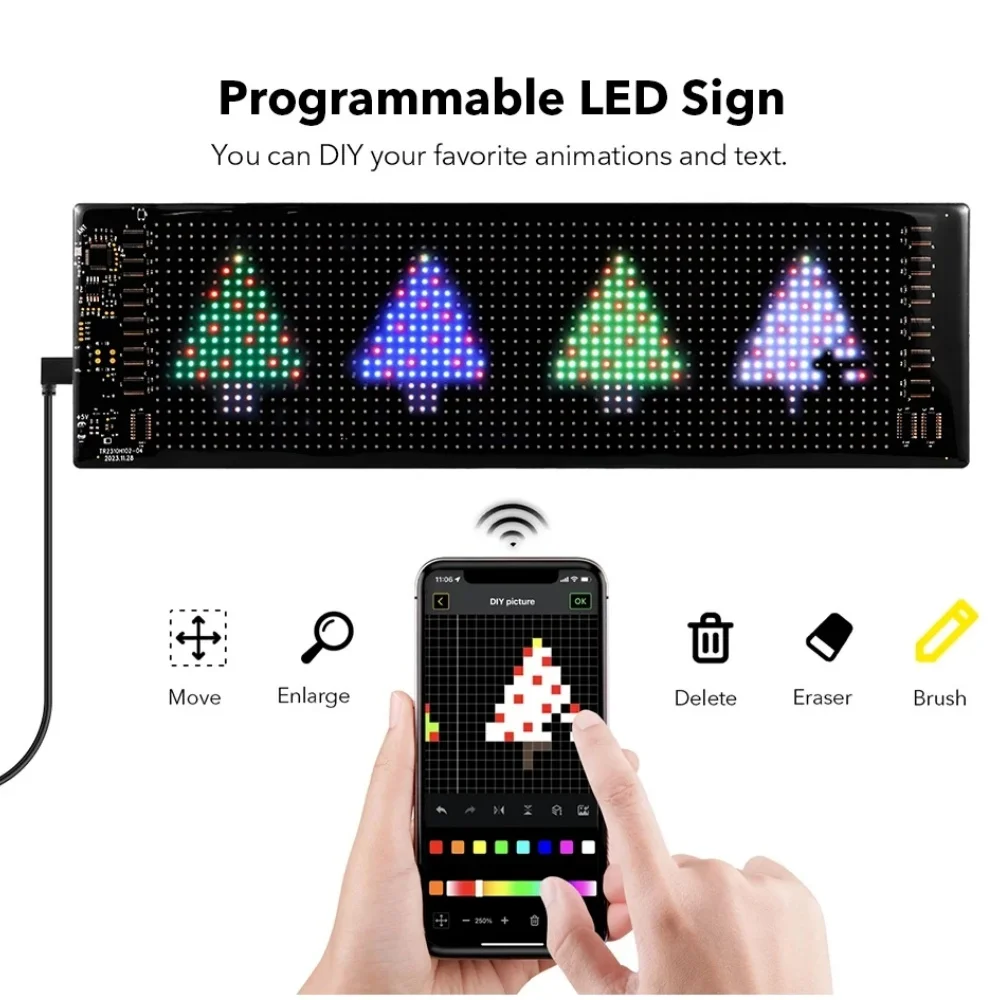 Светодиодный матричный пиксельный экран гибкий RGB автомобильный узор граффити прокручивающийся текст анимация напоминания в магазине свет Bluetooth