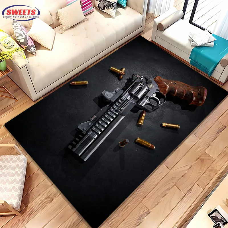 Gun Theme Area Rug , Assault Rifle Pistol Revolver Gun Carpet for Living Room Bedroom Sofa Doormat Decor Non-slipFloor Mat Gifts