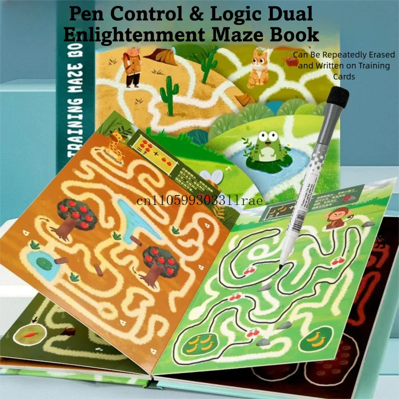 Children's Early Education Reusable Erasable Thinking Control Maze Book for Training