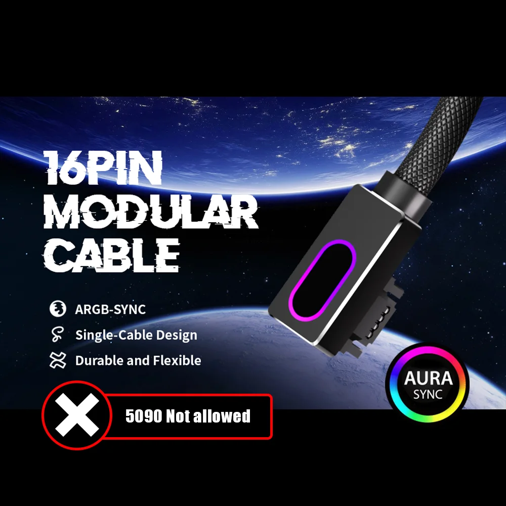 

Модульный кабель AIJS GPU16PIN, 12VHPWR ARGB с 3-контактным разъемом 5 В, правая сторона 18AWG «папа-папа», 5090/3070 не подходит