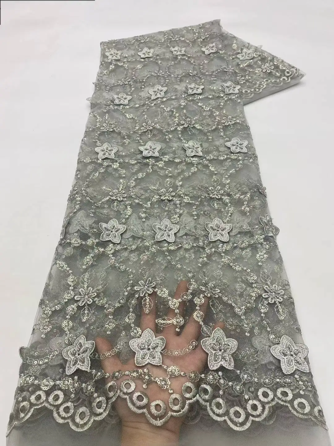 

2025 African French Nigerian High End Tulle Lace Fabric With Beads Sequins Mesh for Embroiderg Wedding Party Bride Sewing Dress