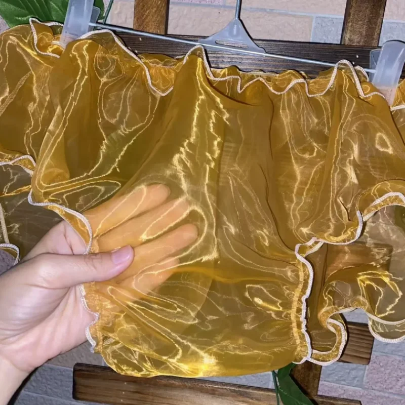 Sexy Sheer Organza Gloss Briefs Unisex Erotic Ruffled Thin Bread Pants Sissy Soft Silky Touch Club Private Party Lantern Panty