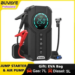 BUVAYE Bomba de ar para partida de carro, compressor de ar multifuncional, conveniente, inflador de pneus, bateria portátil, com bolsa EVA