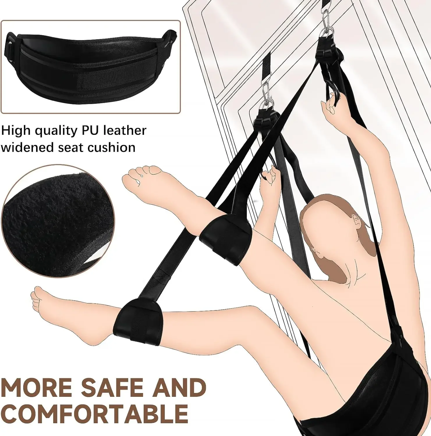 Sex Swing  Bondage Slave Leather Soft Plush Sex Slings with Adjustable Straps Hanging Door Adult Sex Toys for Couple