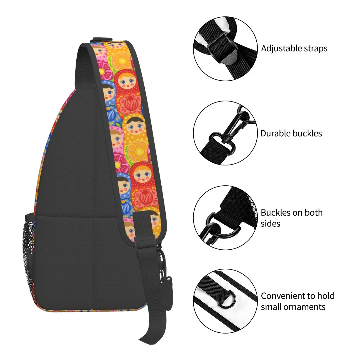 Mat roschka russische Puppe Cross body Schulter taschen Muster Brusttasche Cartoon Anime Schulter Rucksack Tages rucksack zum Wandern Reisen Radfahren