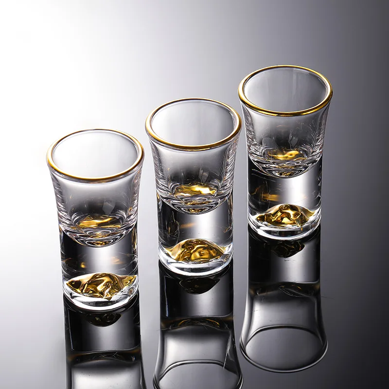 7pcs Crystal Glass Short Cup Set gold/blue Lead Free Liquor Glass With Wine Dispenser Golden Vodka Brandy Wine Glasses Cup