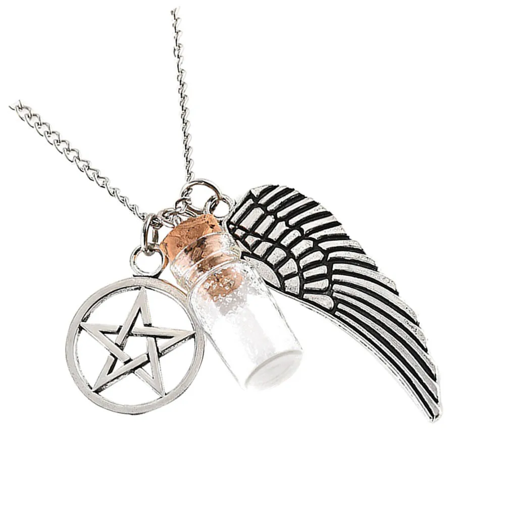 

1 шт., рождественское ожерелье с пожеланиями, стеклянная банка с солью, кулон, пятиконечное крыло, элегантный подарок на день рождения, фестиваль, ювелирные изделия