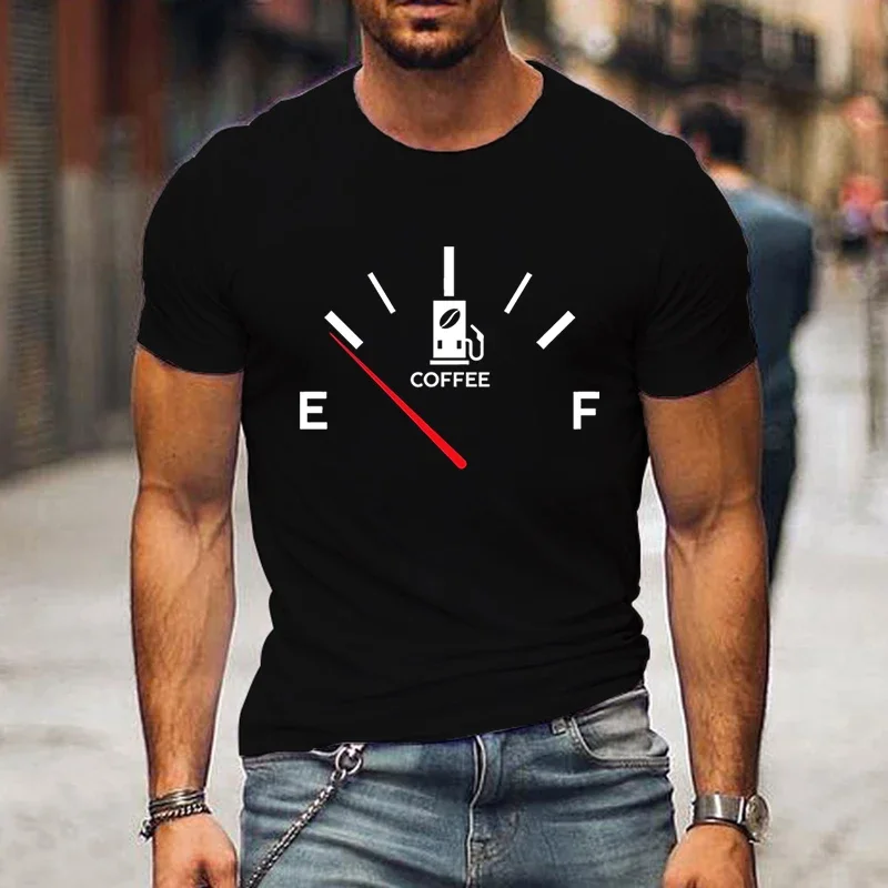 Men T-Shirts Coffee Fuel Gauge Indicator Print Summer Men's T Shirt Clothing Oversized Men High Quality Tshirt Graphic T Shirts