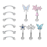 11Pcs 16G Colorful Butterfly Shape Curved Barbell Eyebrow Ring, Belly Lip Ring Inlaid Shiny Zircon Bling Bling Piercing Jewelry