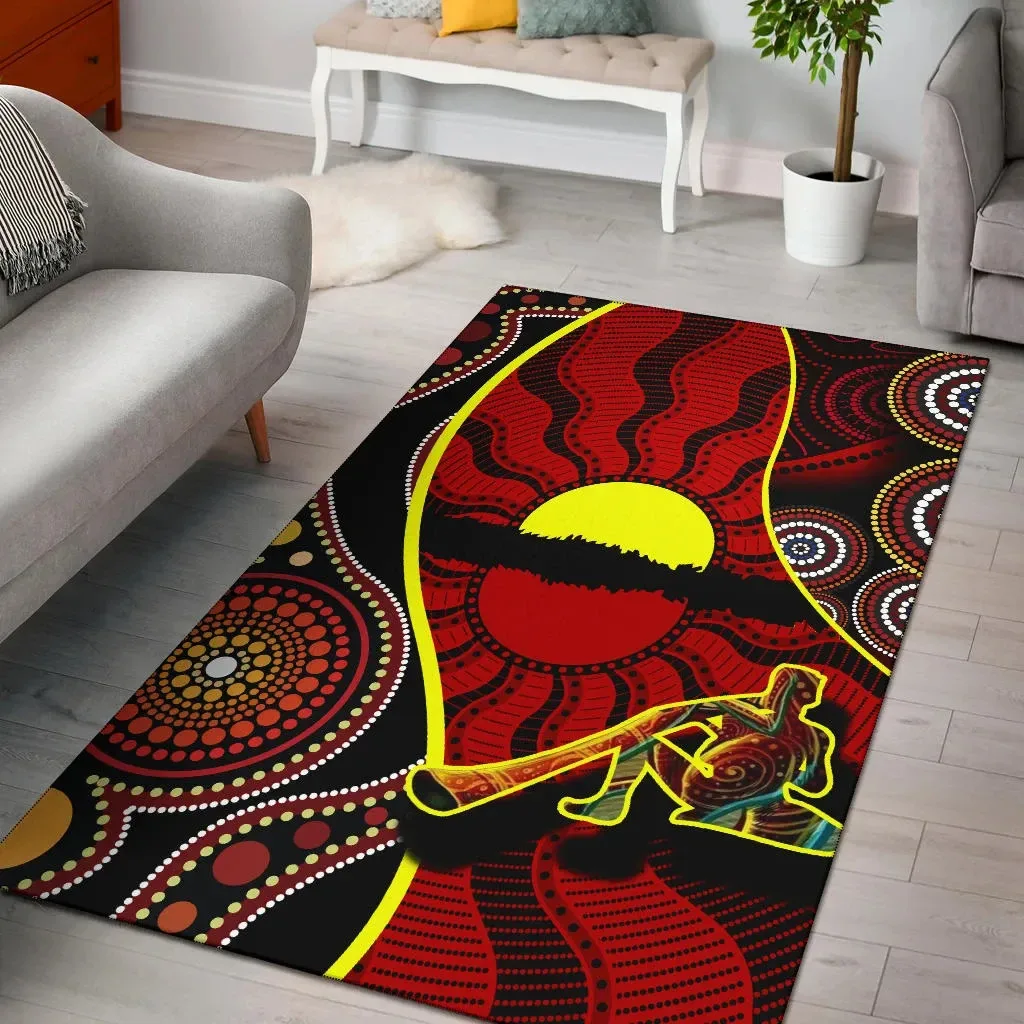 

Australia Aboriginal Dots With Didgeridoo Area Rug Room Mat Floor Anti-slip Carpet Home Decoration Themed Living Room Carpet