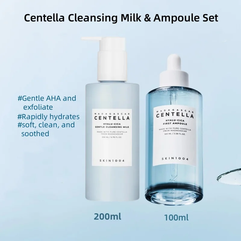 Korean Centella Skincare 2pcs Sets Hyalu-cica Gentle Cleansing Milk,Makeup Remover Moisturizing Cleanser Soothing Dry Skin 200ml