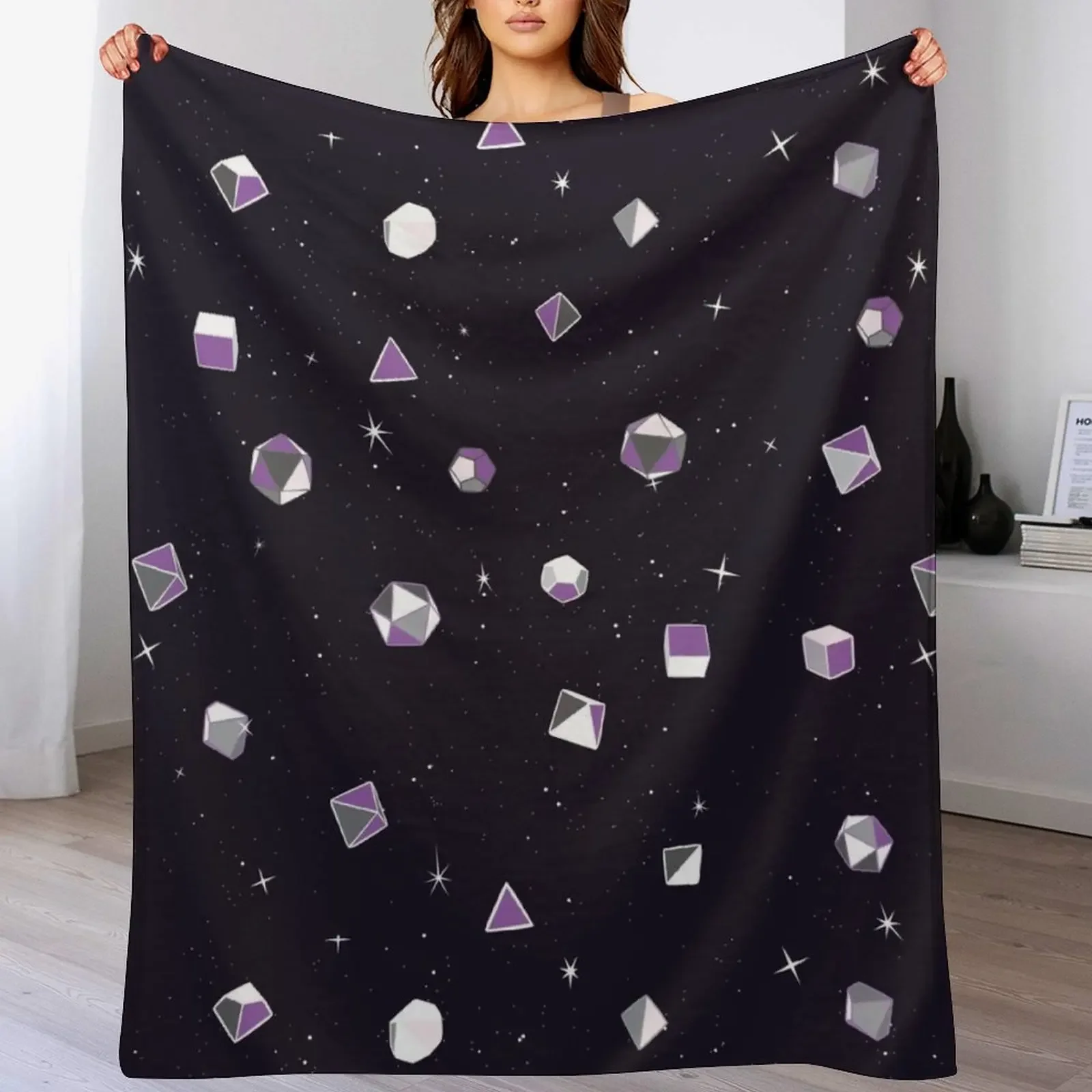 

Purple Nebula Polyhedral Dice Throw Blanket bed plaid Warm Sofa Throw Bed linens Blankets