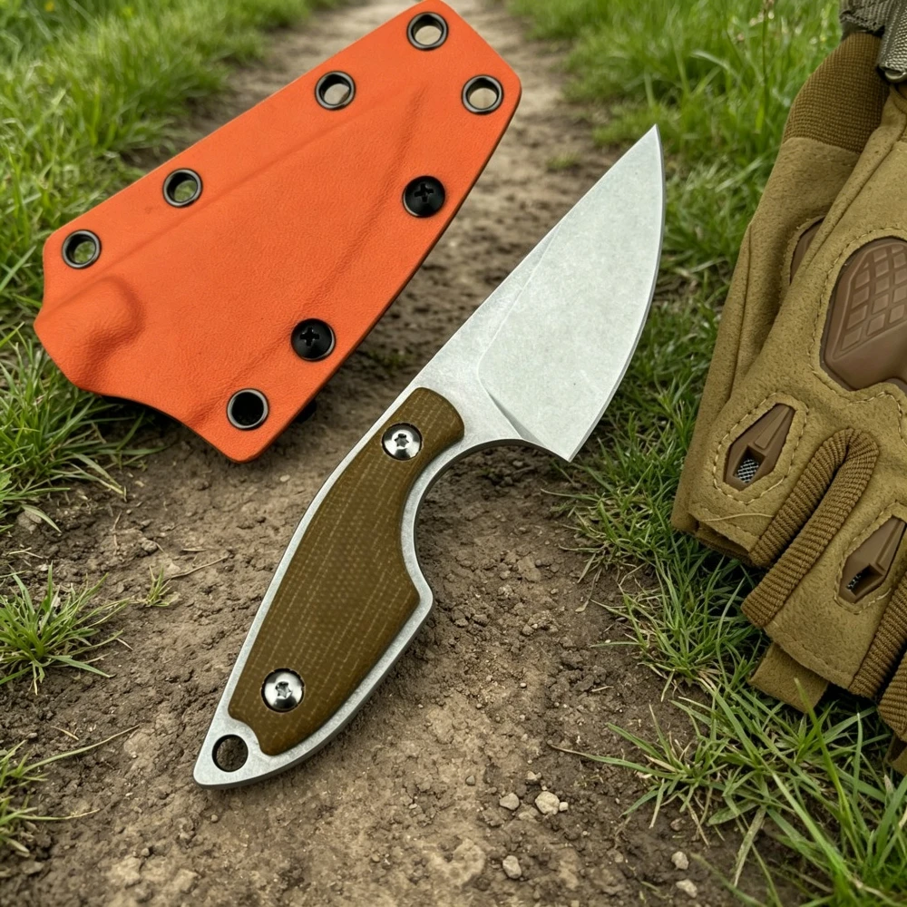 Cuchillo portátil de emergencia para cortar madera en la jungla con funda K, mango de micarta, alta dureza, para pesca y uso en exteriores