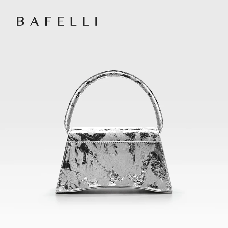 SILVER GENUINE LEATHER BAFELLI ORIGINAL HANDBAG 2024 FASHION CROSSBODY NEW WOMEN'S BAG LUXURY STYLISH EVENING PARTY CASUAL PURSE