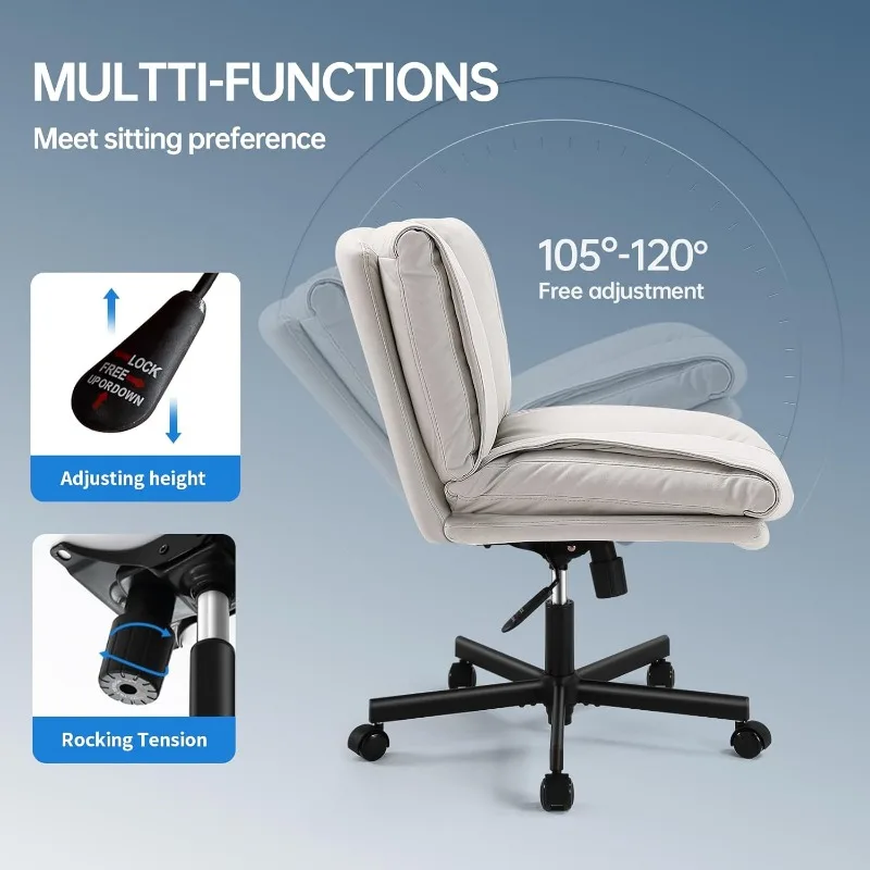 Armless Desk Chairs with Wheels Office Chair Vanity Chair with Technical Cloth Adjustable Swivel Computer Task Chairs