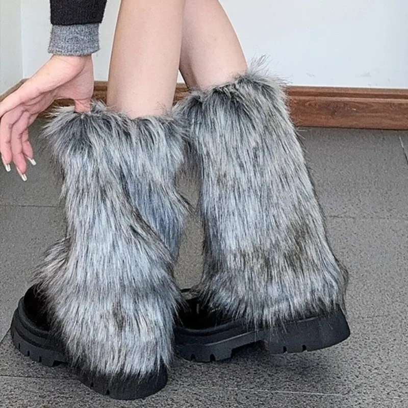 

2025 New Y2K Goth Solid Leg Socks Japanese Faux Fur Leg Warmers Boot Covers Punk Jk Knee-length Hiphop Hotgirl Warm Sock