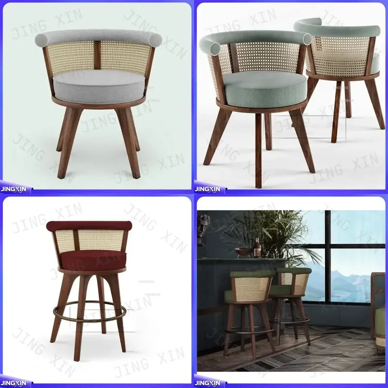 Custom for Solid Wood Armchair Modern Living Room Furniture Designer Backrest Chair Retro Rattan Seat Apartment Home Decor