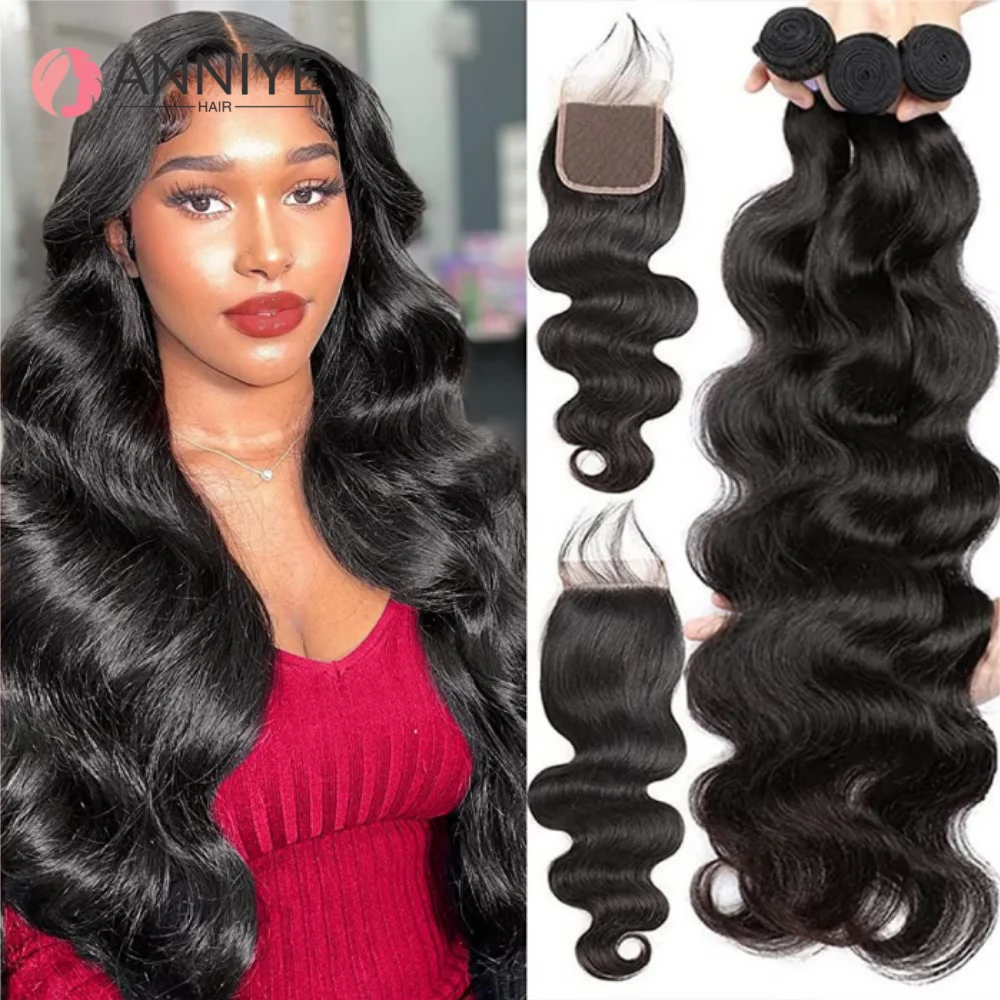 

Body Wave Human Hair Bundles With Closure Human Hair 3 Bundles With 4x4 Closure Brazilian Bundle Deals Natural Color Hair Weave