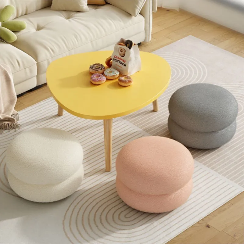 Living Room Small Stool Lamb Velvet Household Round Stool Children's Sofa Low Stool Simple Seat Cushion Shoe Changing Stool 2025