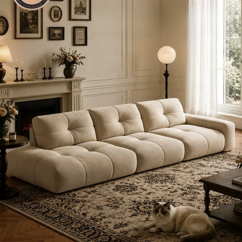 Adjustable Backrest Sofa Straight Row Minimalist Living Room Large Sectional Sofa Sponge Wooden Cloth Apartment Home Furniture