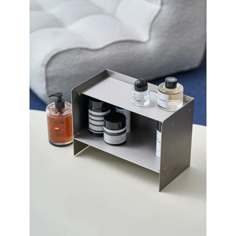 Stainless steel desktop storage rack, wooden multi-level drawer-style organizing stand, cosmetics storage rack, Bauhaus style