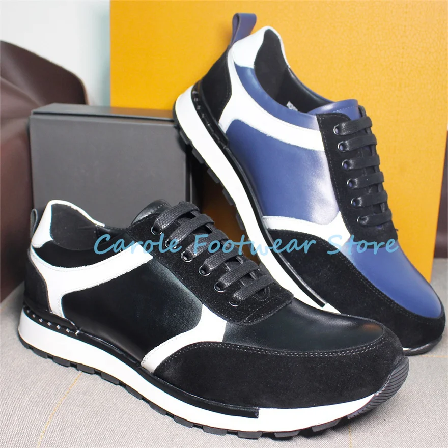 Male Large Size Mixed Color Casual Sport Shoes Fashion Leather Splicing Chunky Bottom Lace-up Sneakers Men's Outside Footwear