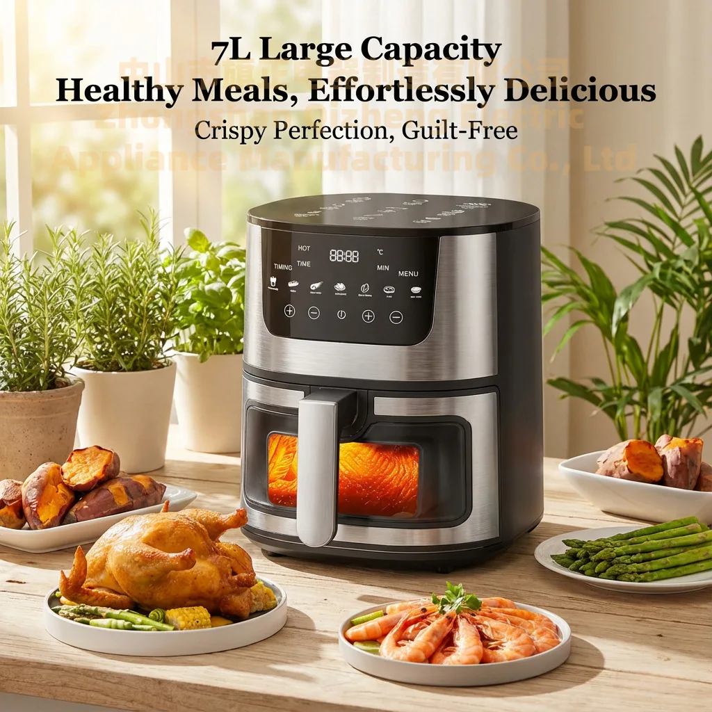 

Cross-border no-turn stainless steel air fryer household large-capacity multi-functional visual household air electric fryer
