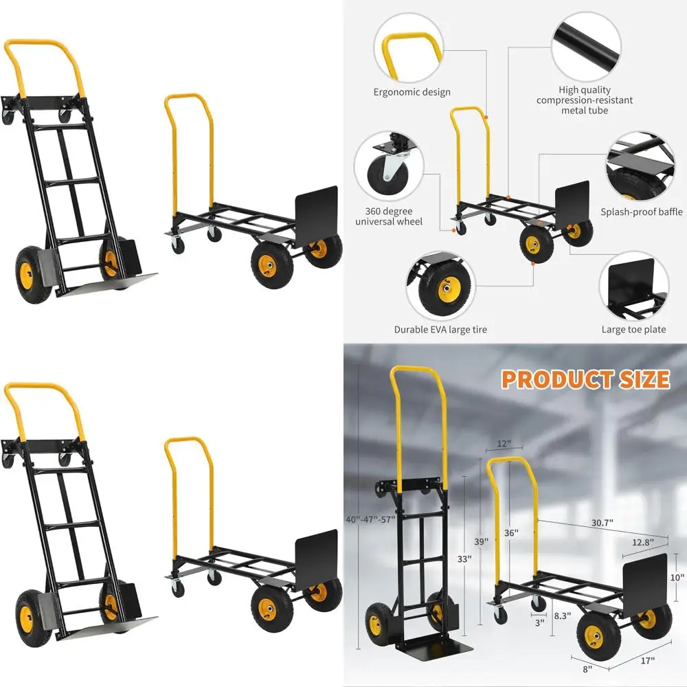 

2-in-1 Heavy Duty Convertible Hand Truck, 800 lbs Capacity, Telescoping Handle, 4-Wheel Platform Dolly for Moving Loads