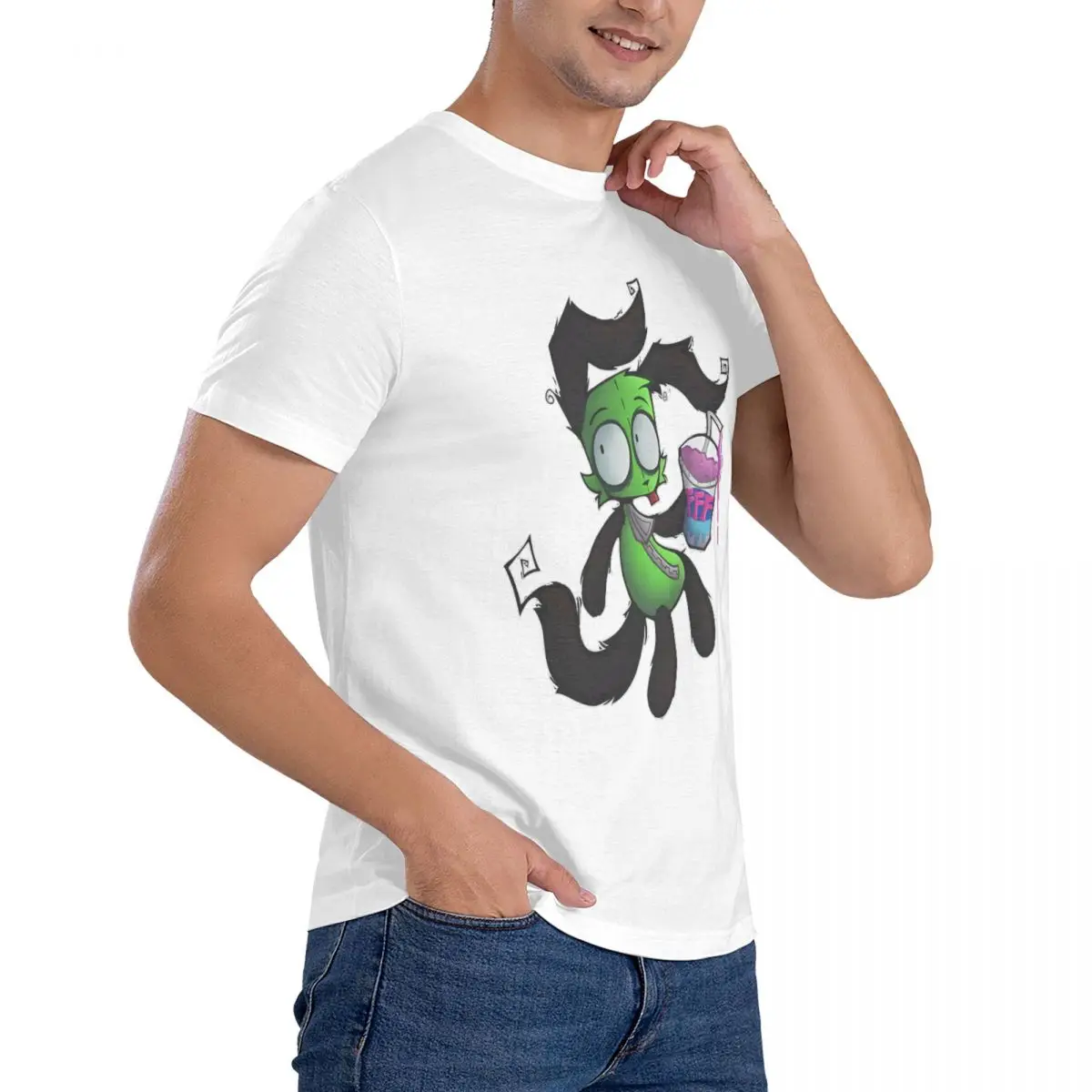 Gir-T-Shirt à Manches Courtes et Col Ras du Cou pour Homme, Vêtement Vintage, 100% Coton, Original, Invader Zim