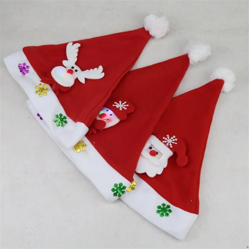 Cute Christmas LED Hat Kids Adults Cap Children Girl Hat New Year Costume Santa Claus Xmas New Year Winter Navidad Gift Decor