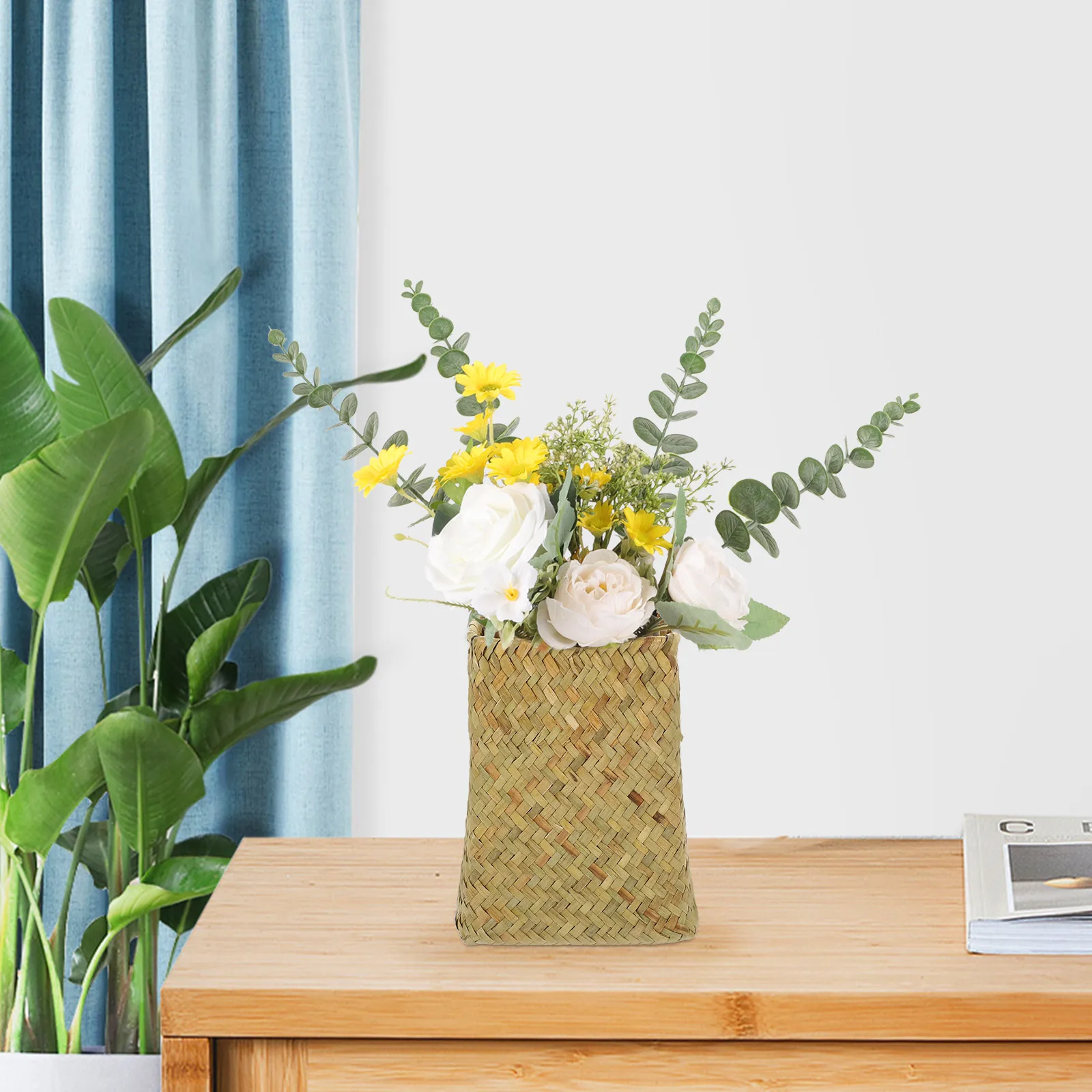 

Creative Woven Seagrass Handmade Dried Floral Arrangement Decorative Home Office Vase Desktop Bedroom Plants Container Thick