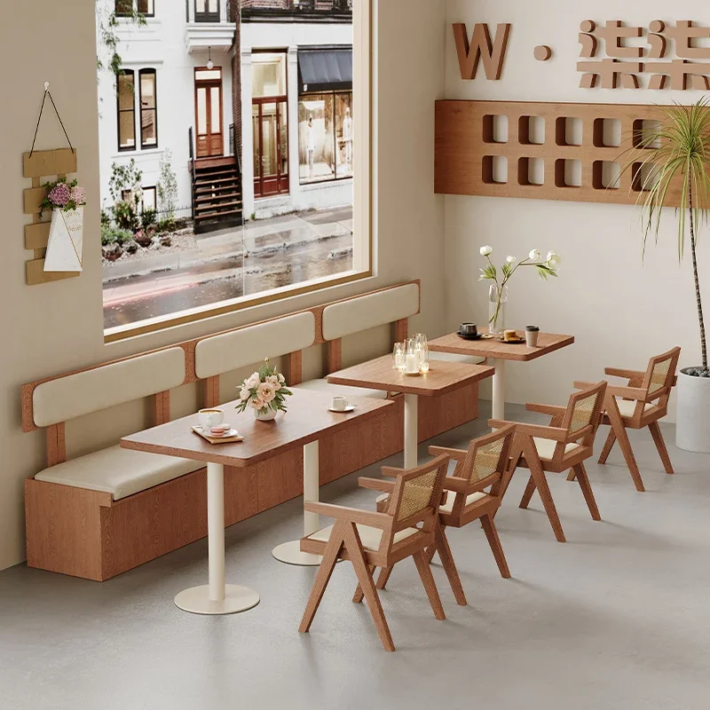 Solid wood restaurant retro table and chair combination cafe Japanese restaurant Internet celebrity booth sofa commercial