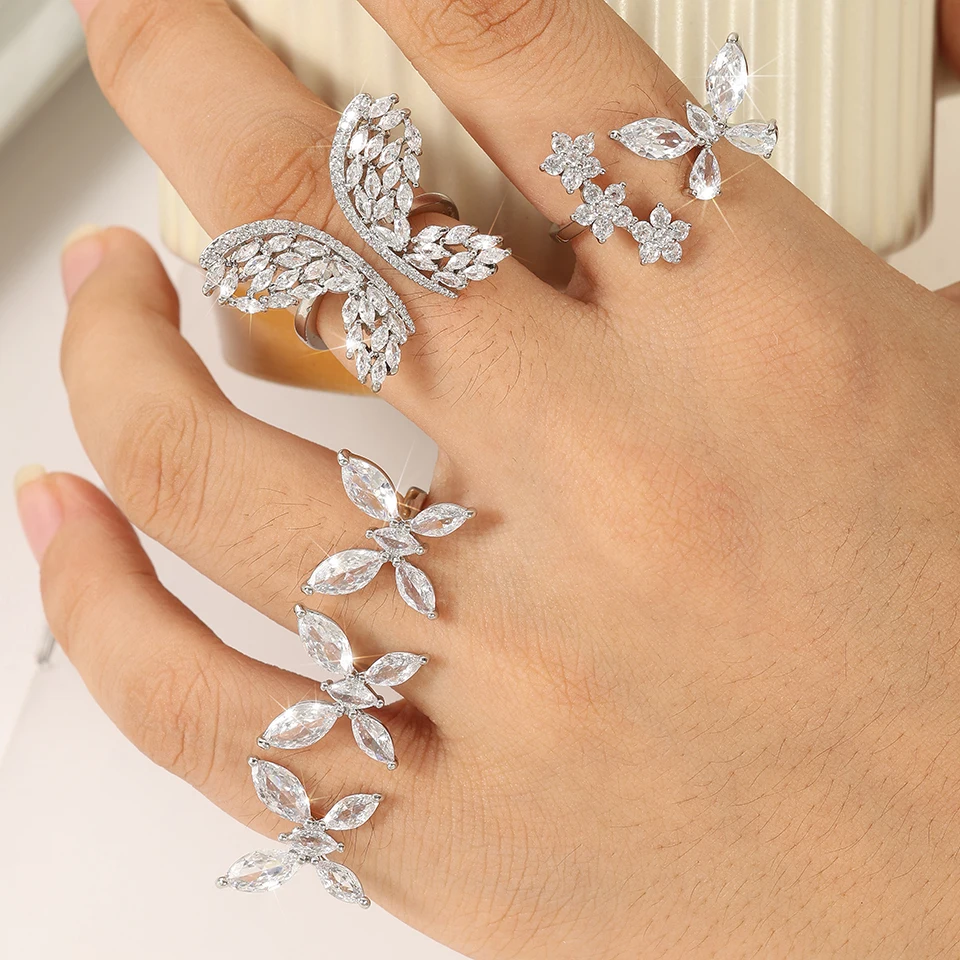 Uilz Creative Elegant Micro Inlay Zircon Butterfly Open Rings For Women Fashion Wedding Bride Party Jewelry view 2