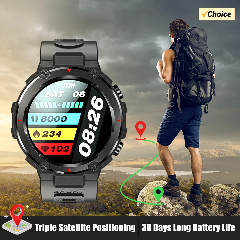 GPS Smart Watch 1.32” HD AMOLED Display 5ATM Waterproof Built-in AGPS BT 5.3 Phone Call Sports Smartwatch for Men