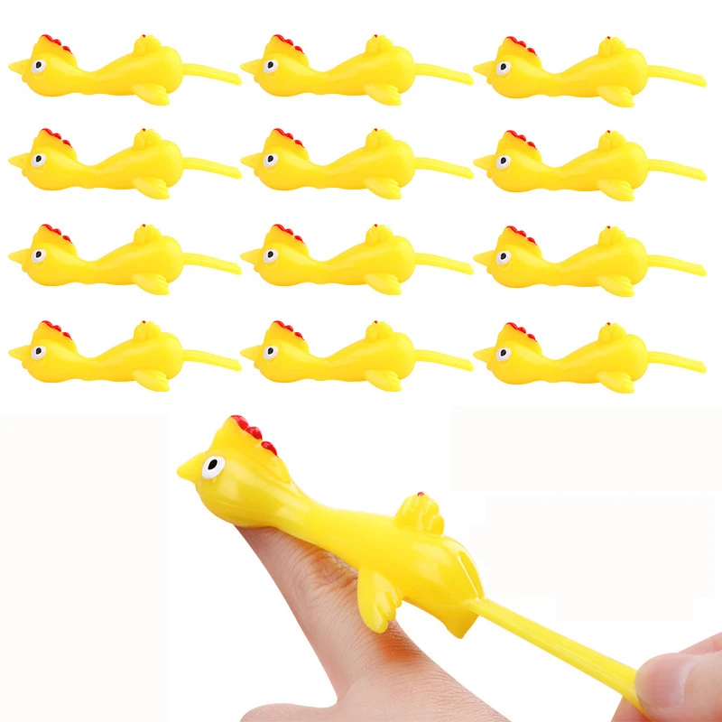 12pcs Catapult Turkey Toys Catapulted Ejection Chicken Elastic Slingshot Finger Sticky Prank Flying Toy Kids Stress Relieve Toys