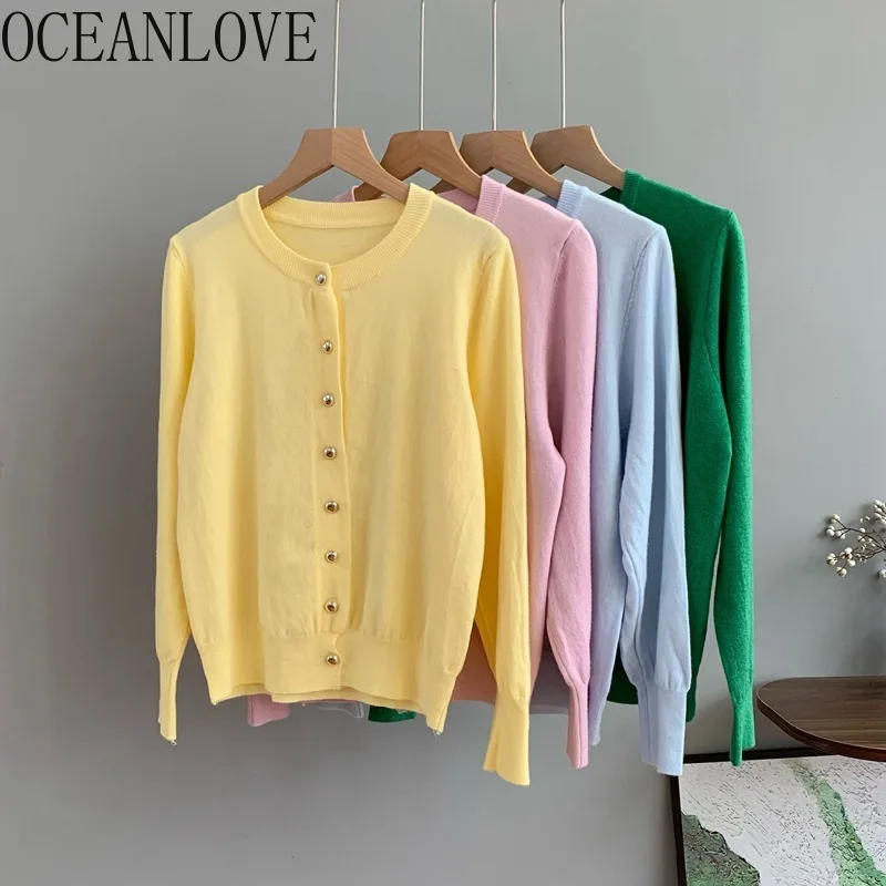 

OCEANLOVE Candy Color Cardigans Solid Autumn Winter Korean Fashion Sweet Women Sweaters Chic Elegant Simple Sueter Mujer