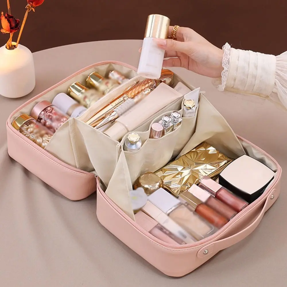 

Portable Women's Makeup Bag Waterproof Large Capacity Cosmetic Storage Bag Convenient PU Leather Toiletry Storage Case