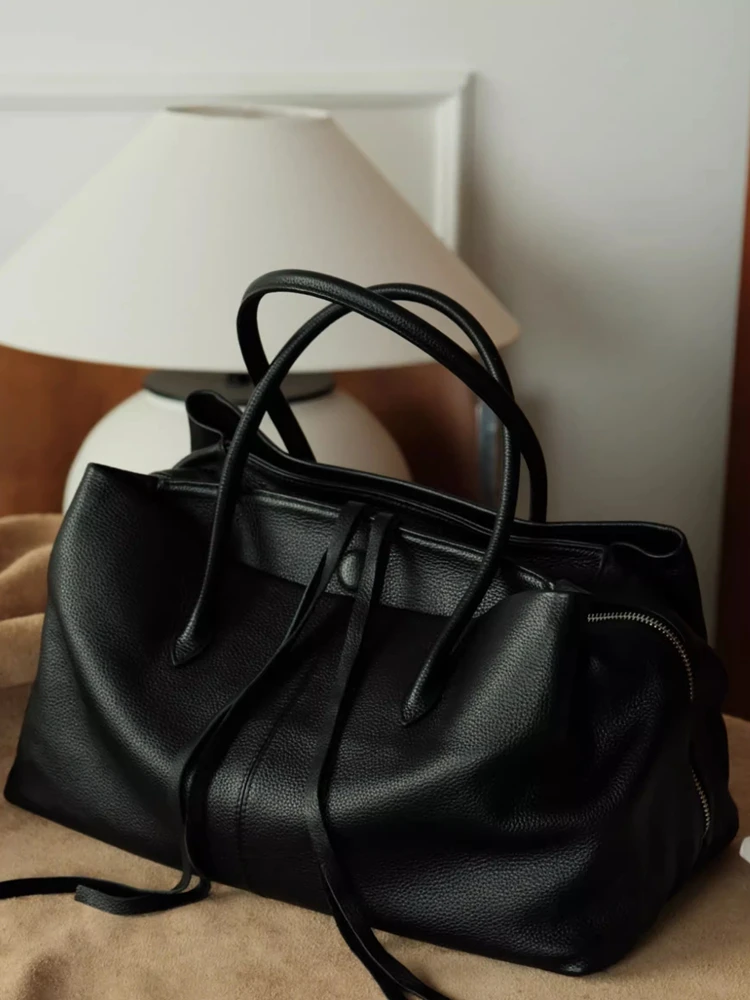 Black Fashion Design Simple Women Bag\Handbag Genuine Leather Tote Bag Versatile Real Leather Commuter Bag Large Capacity