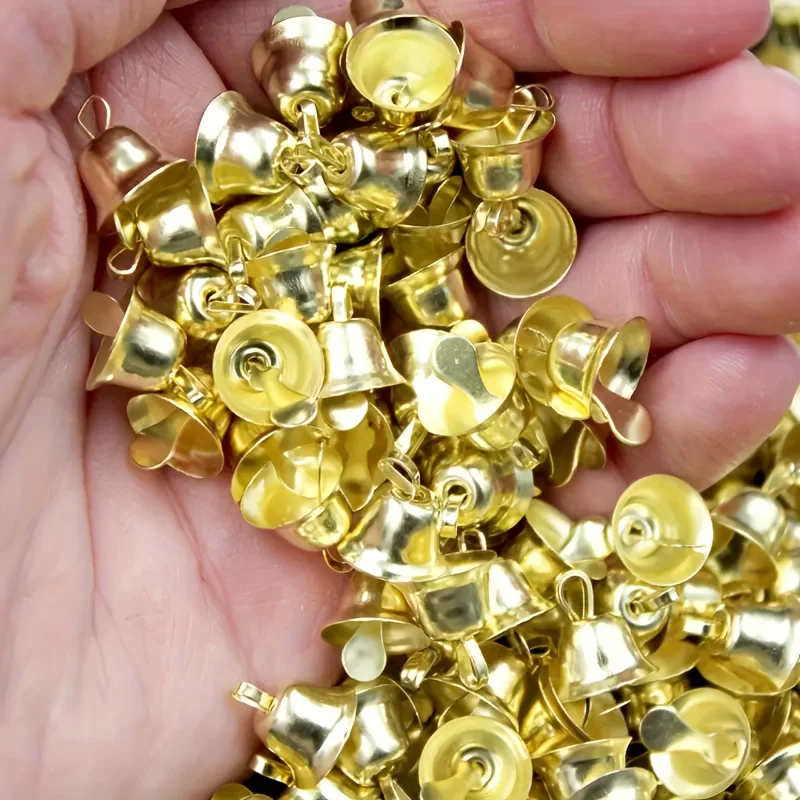 50pcs Golden Bells Classic Metal Sleigh Bells, For Christmas, Holiday Hangings, Christmas Ornaments and Wreaths, Home Decor