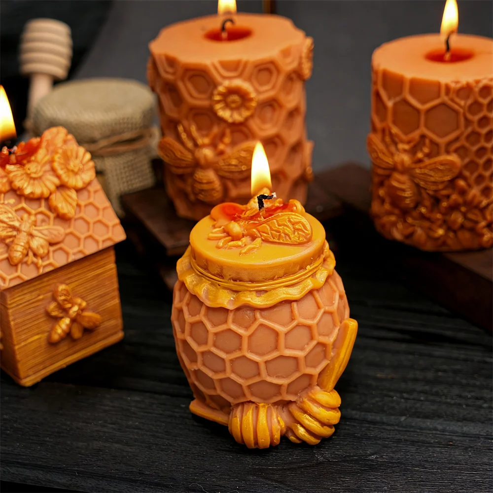 Honeycomb Pillar Candle Mold Beehive Honey Jar Silicone Mold Realistic Honeycomb Pillar Resin Mold DIY Soap Mold for Home Decor - view 4