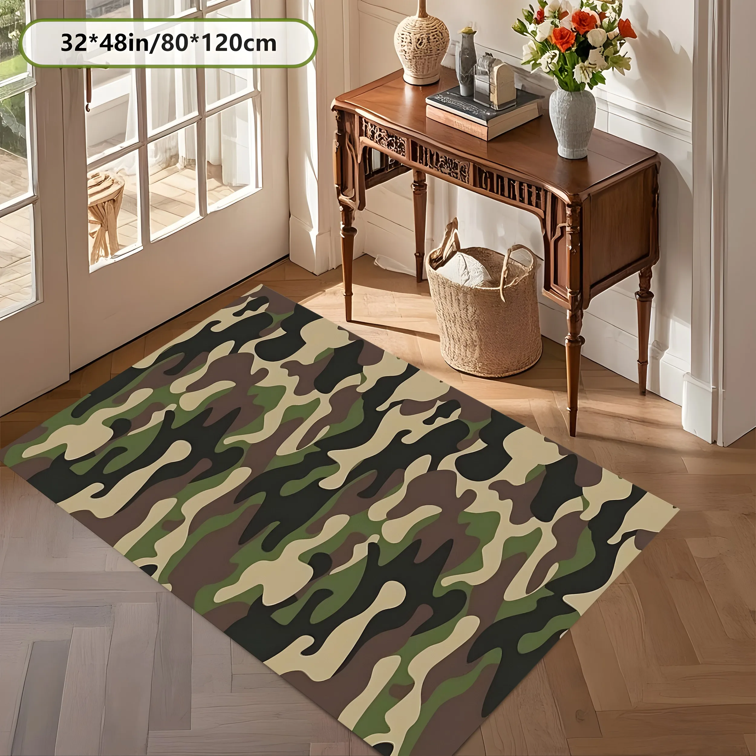 2D Carpet with Classic Camouflage Pattern in a Trendy Cool Style for Bedroom and Gaming Room